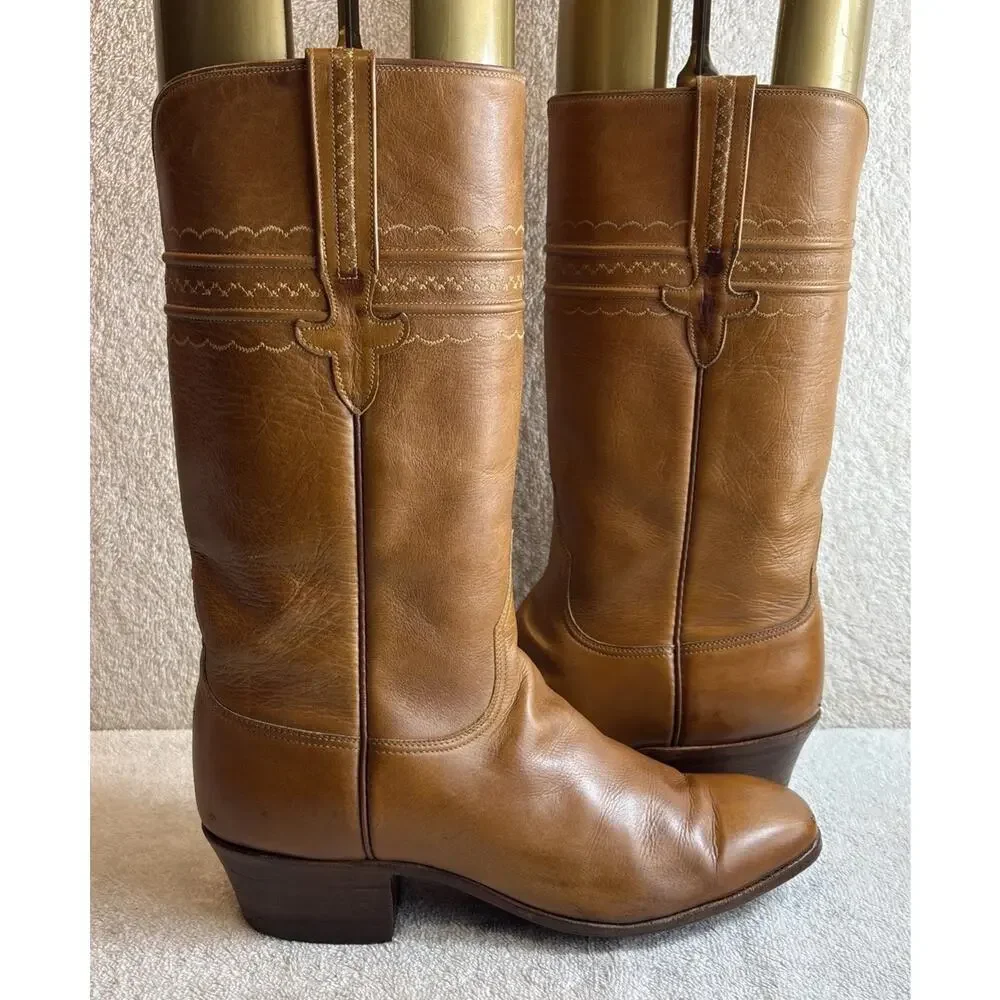 Vintage Lucchese Boots Womens 8 C San Antonio Brown Western Narrow Square Toe